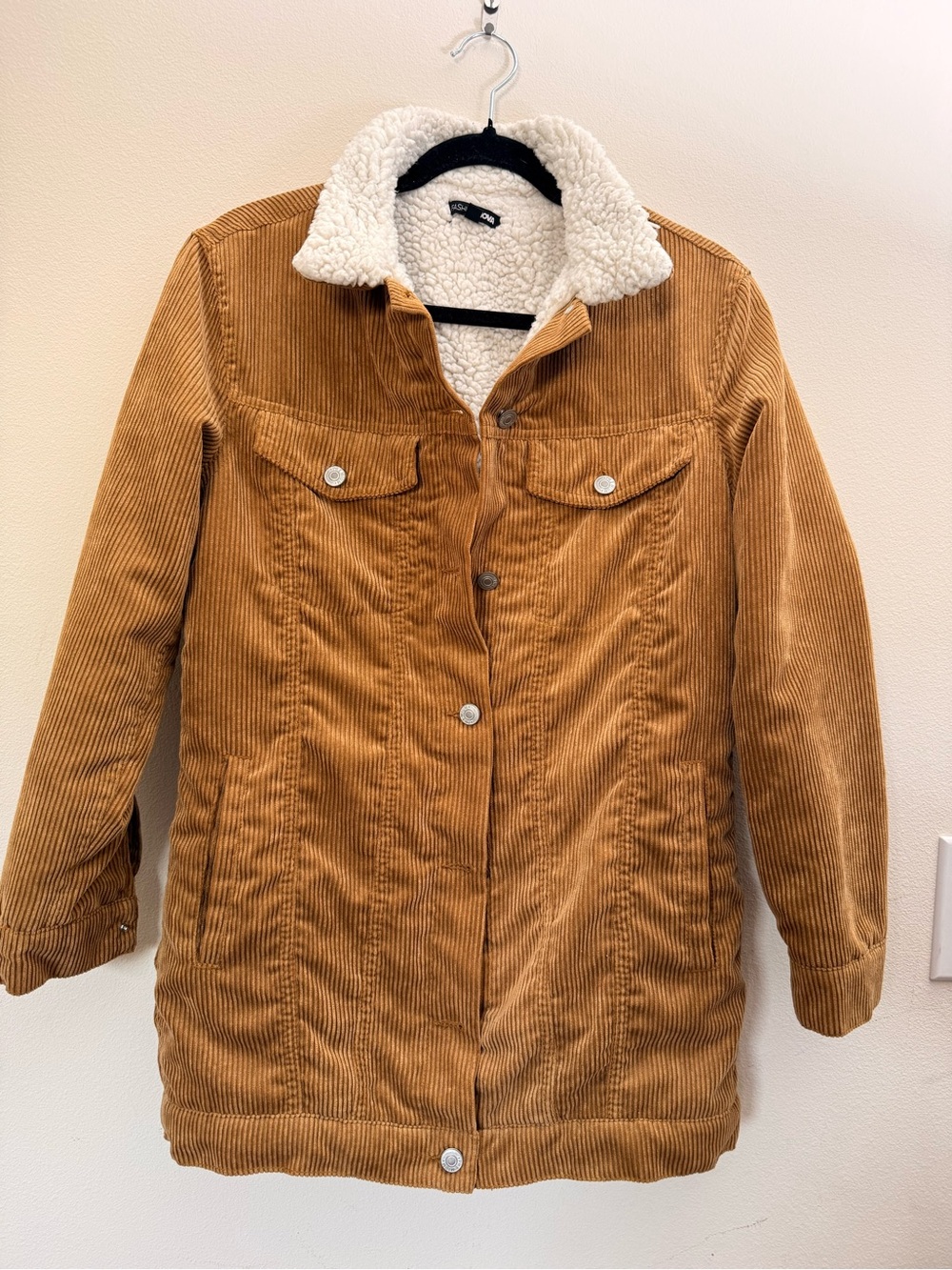 Fashion Nova Corduroy Teddy-Lined Jacket in Tan with White Sherpa Collar
